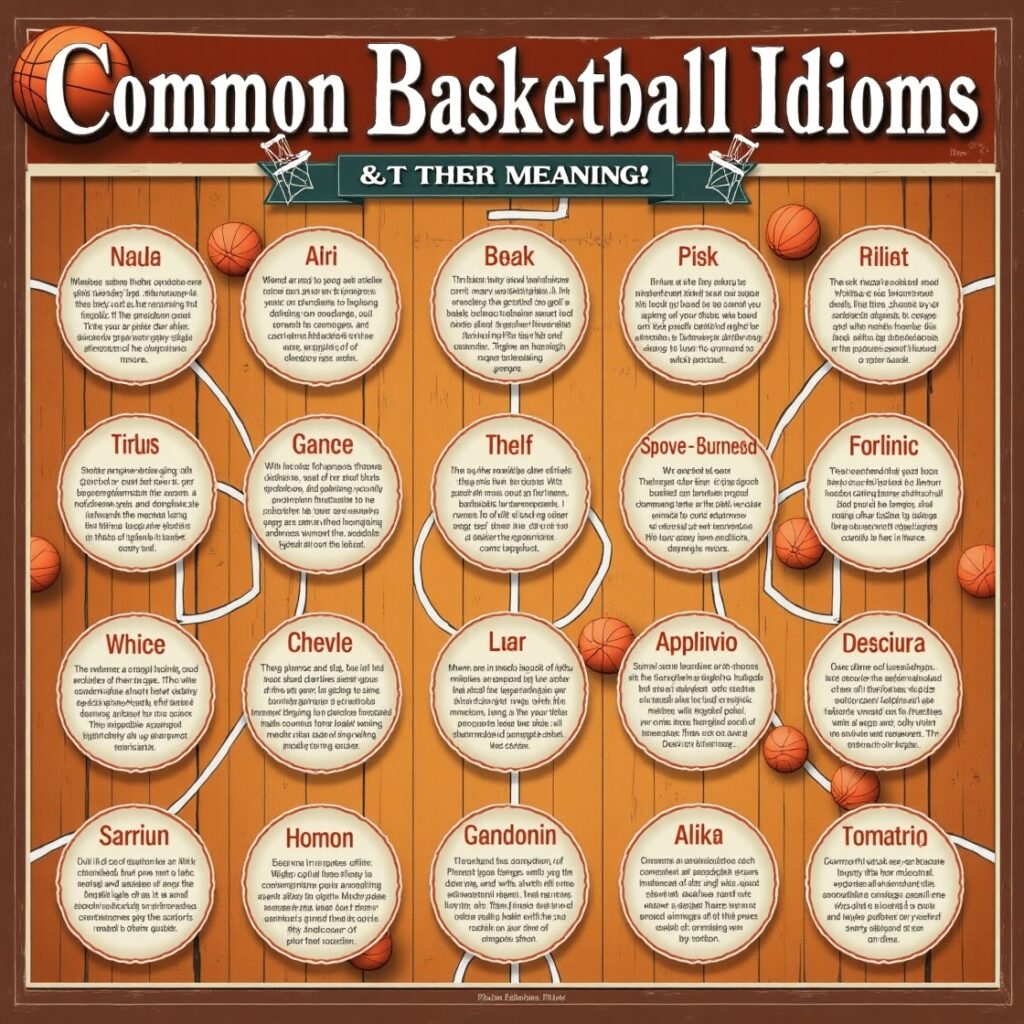 20 Common Basketball Idioms and Their Meanings 2 Flux Dev A vintageinspired educational poster featuring a worn 2