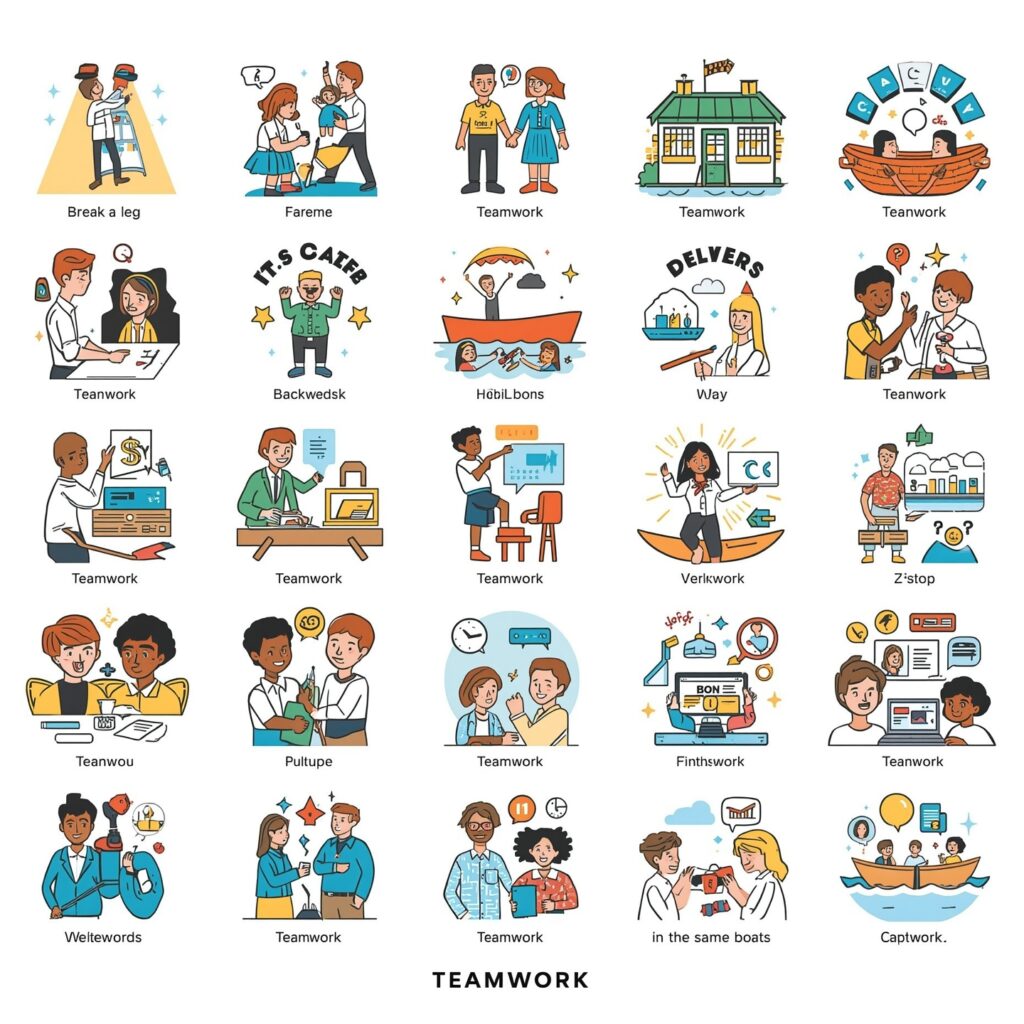 20 Common Idioms About Teamwork 3 Lucid Realism A vibrant and engaging illustration depicting 20 1
