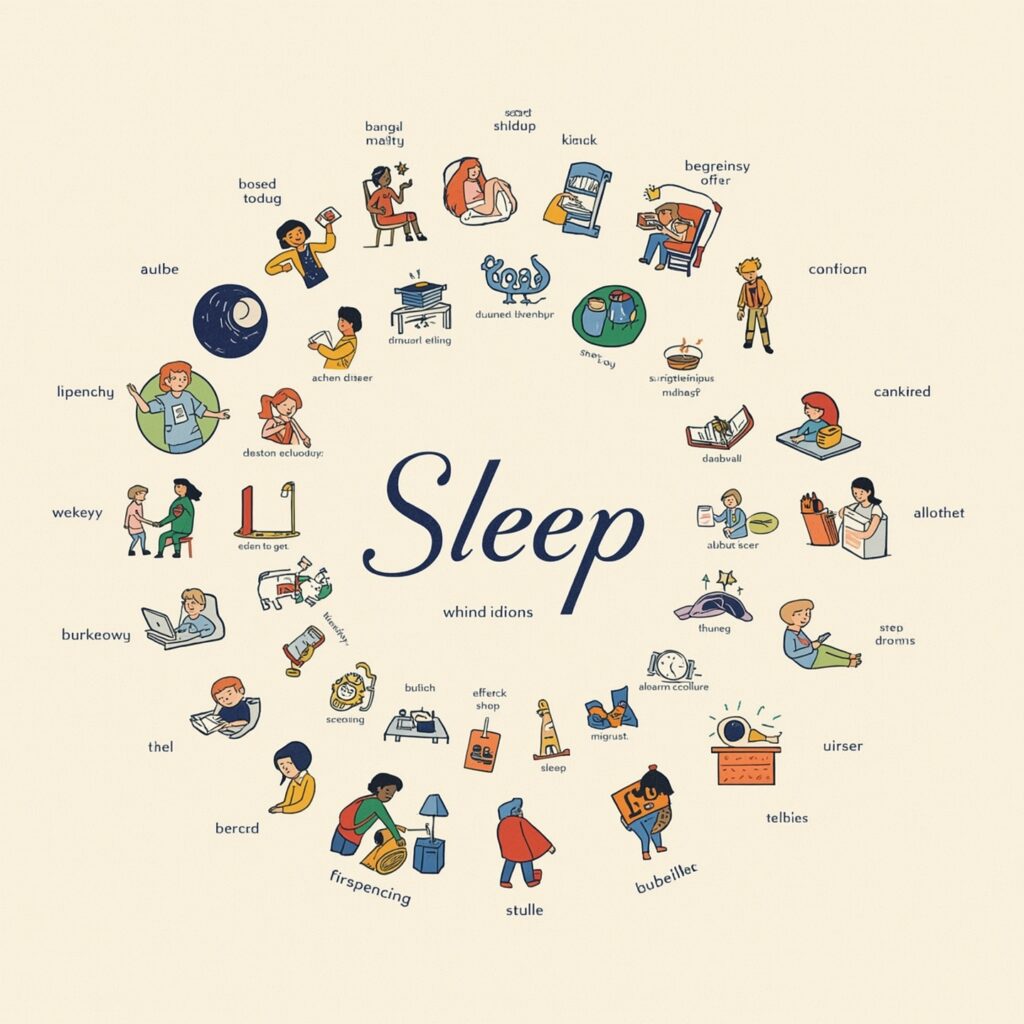 30 Idioms for Sleep 2 Lucid Realism A whimsical illustration featuring 30 idioms rel 1