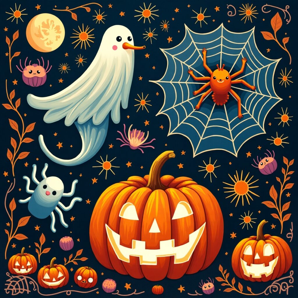 28 Metaphors for Halloween 2 Flux Dev A vibrant and imaginative illustration featuring 28 p 1