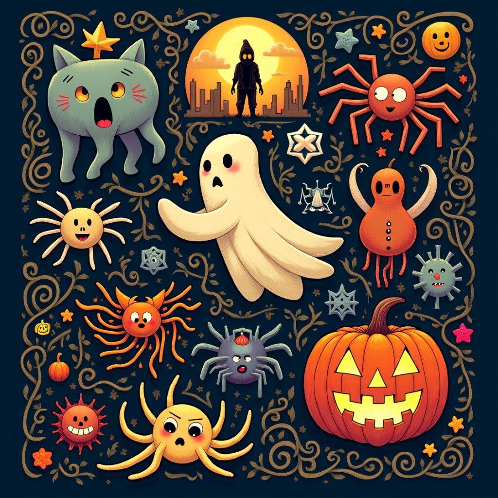 28 Metaphors for Halloween 3 Flux Dev A vibrant and imaginative illustration featuring 28 p 3