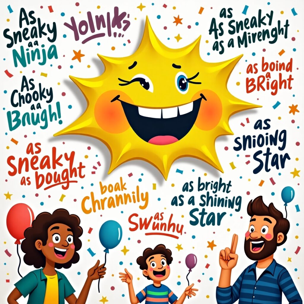 30 Funny Similes to Spark Laughter 2 Flux Dev A vibrant and playful illustration of a whimsical sce 2