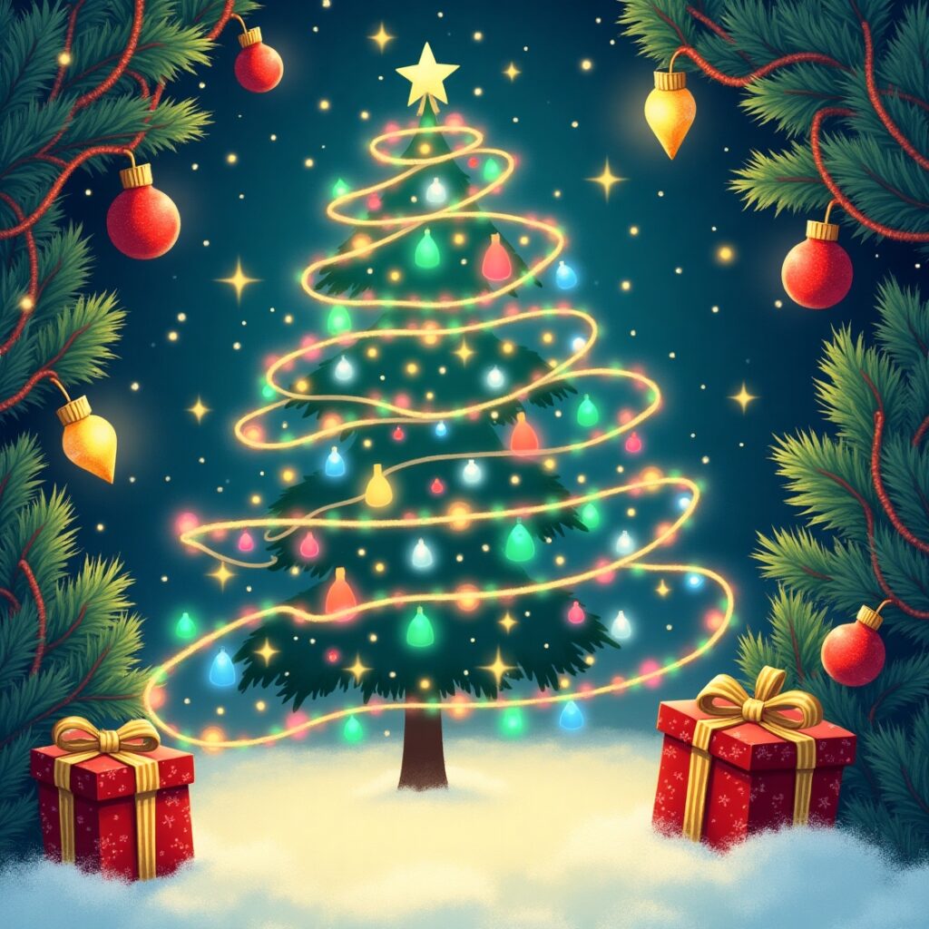 Similes as Bright as Christmas 2 Flux Dev A vibrant and whimsical illustration depicting simile 1