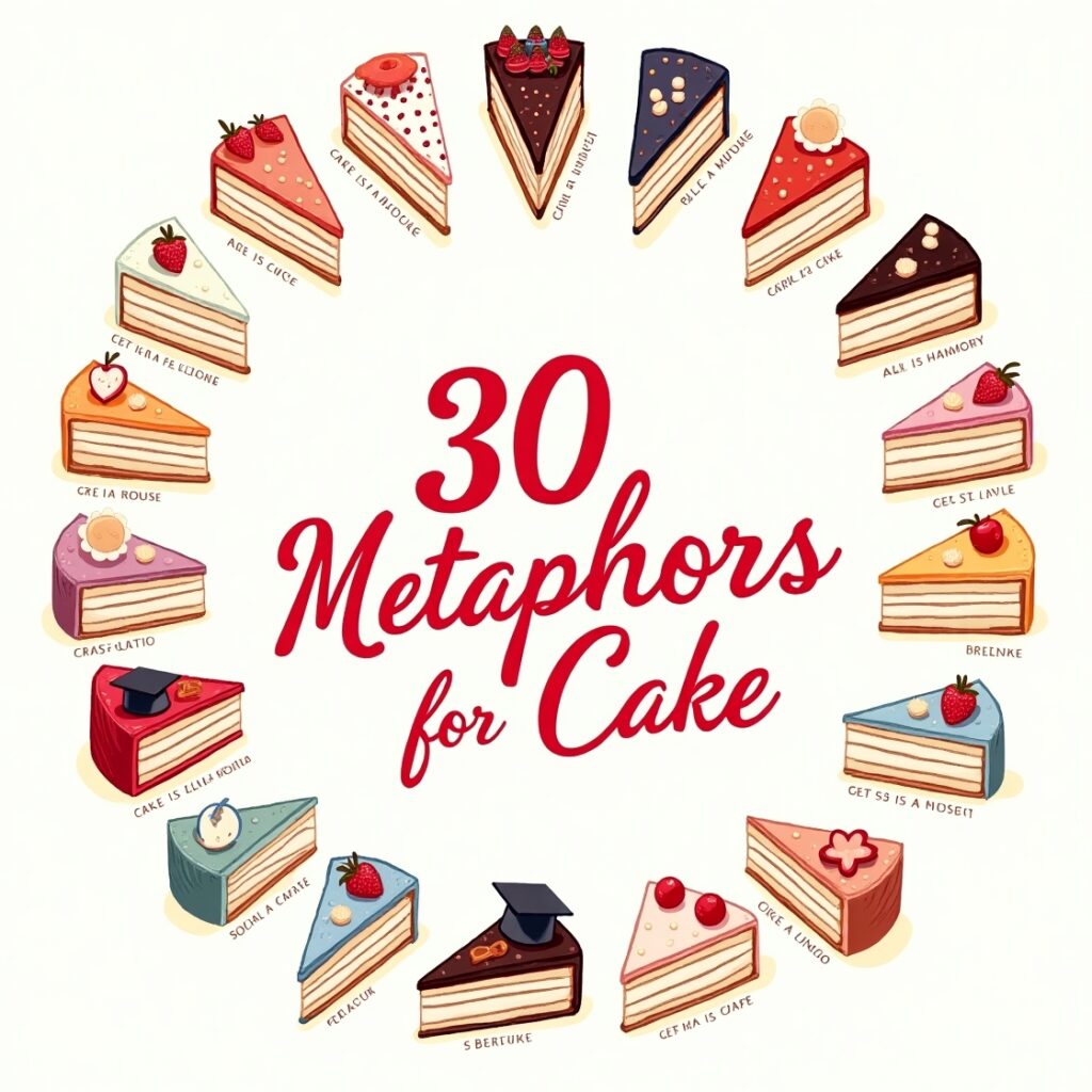 30 Metaphors for Cake 2 Flux Dev A vibrant and whimsical illustration featuring 30 met 1