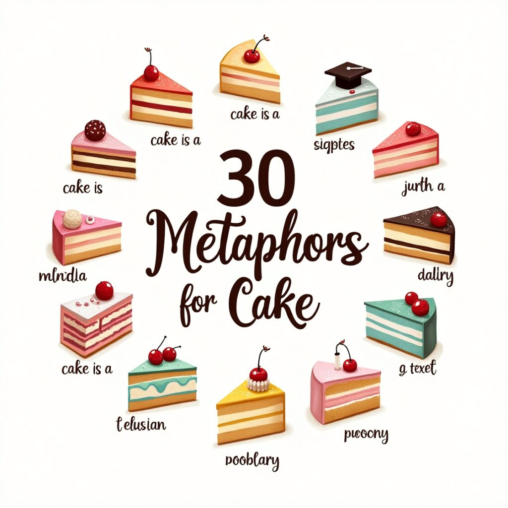 30 Metaphors for Cake 3 Flux Dev A vibrant and whimsical illustration featuring 30 met 2