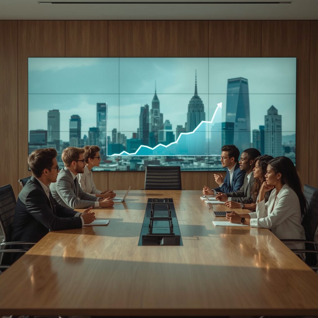 Exploring OnPressCapital: Empowering Growth Through Smart Investments 2 Lucid Realism A stately modern conference room with sleek poli 1