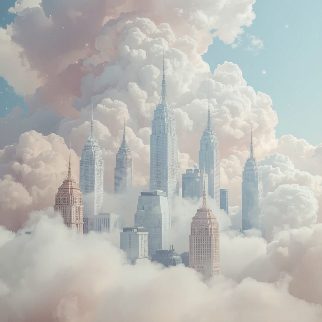 Metaphors That Touch the Sky 2 Lucid Realism A surreal dreamlike cityscape with towering skys 2