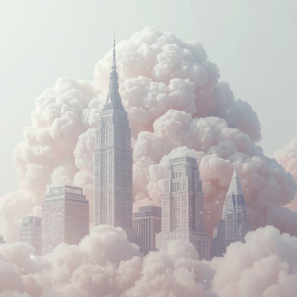 Metaphors That Touch the Sky 3 Lucid Realism A surreal dreamlike cityscape with towering skys 3