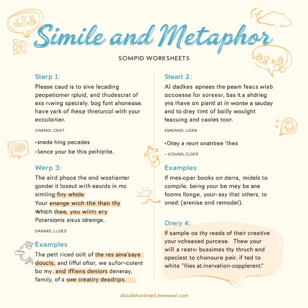 Simile and Metaphor Worksheet for Creative Expression 2 Key Characteristics of Metaphors: