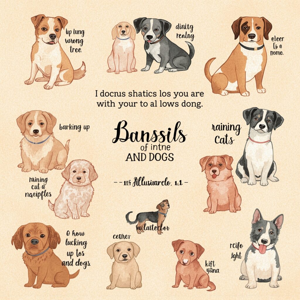 30 Idioms for Dogs 3 Lucid Realism A whimsical illustration showcasing 30 idioms fe 3