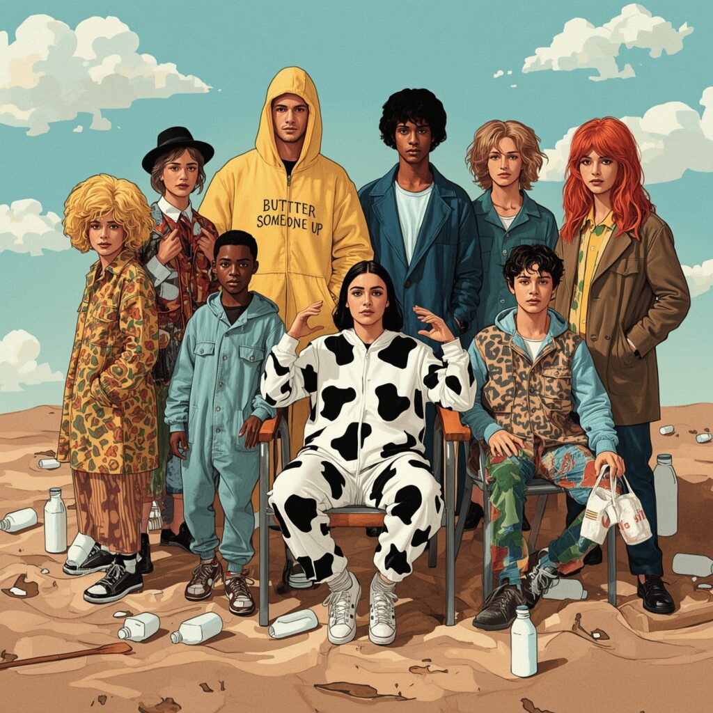 Dressing Up Language: Idiom-Inspired Costumes 2 Lucid Realism A whimsical vibrant illustration of people dress 2